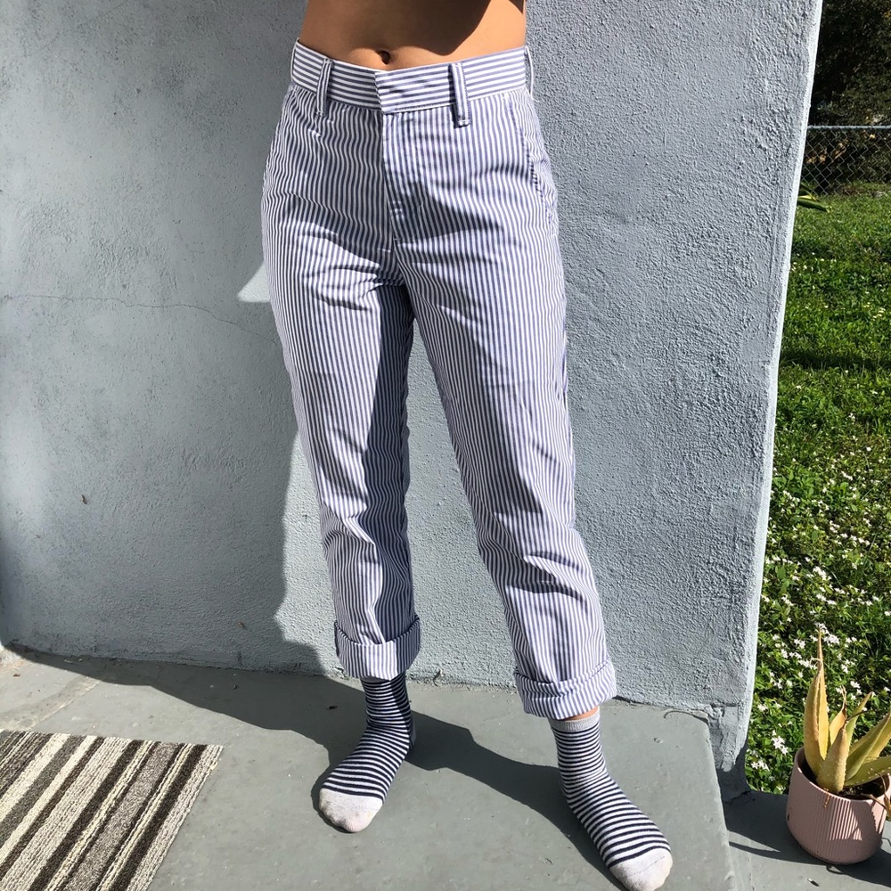 Blue and white striped American apparel pants.